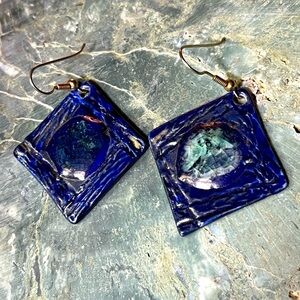 Clay Blue Enamel Painted Handmade Earrings